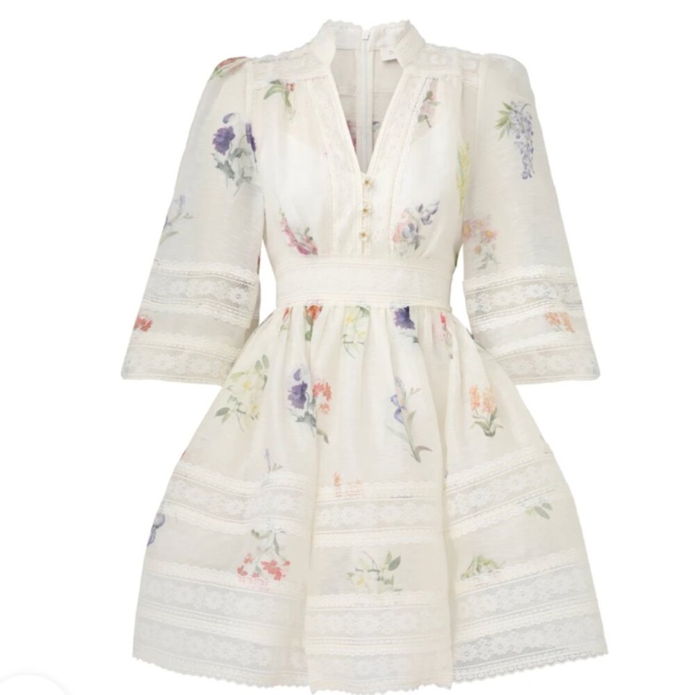 Zimmermann Silk Linen Dress,  Mini, Size 0, US4